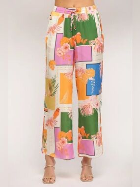 Fate Nordstrom Tropical Flowered Wide Leg Women’s Pants Pull On SZ S